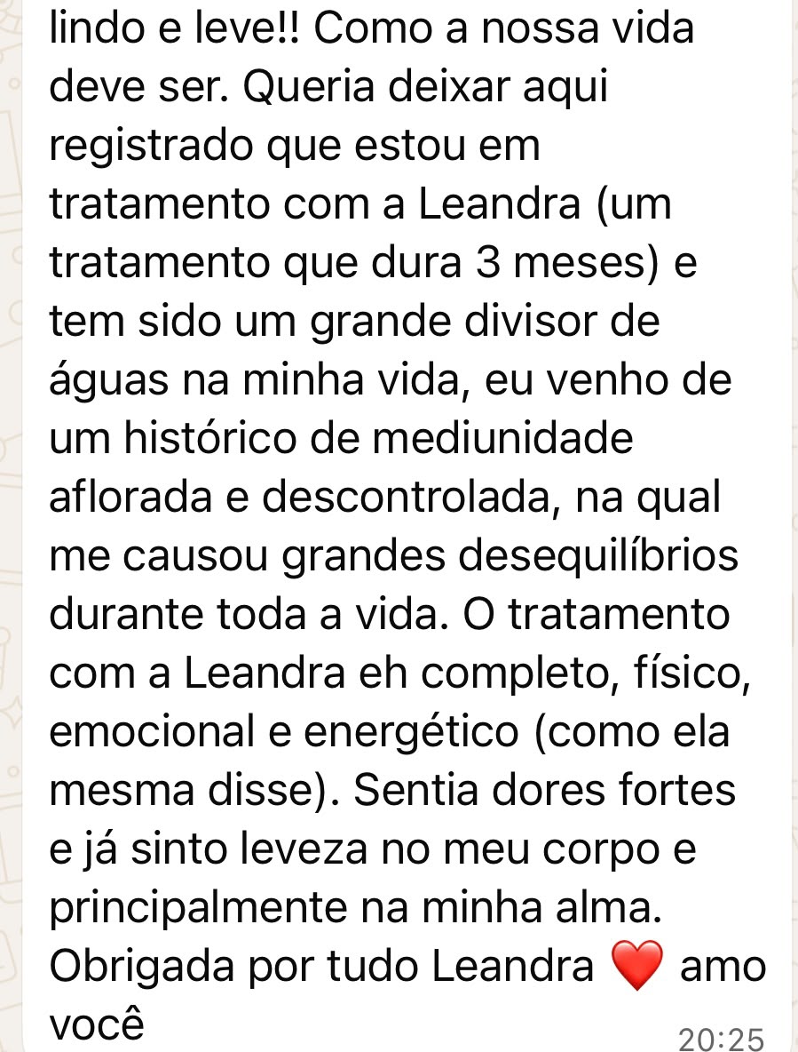 Print de mensagem de Anna Duailibe relatando alívio após o tratamento