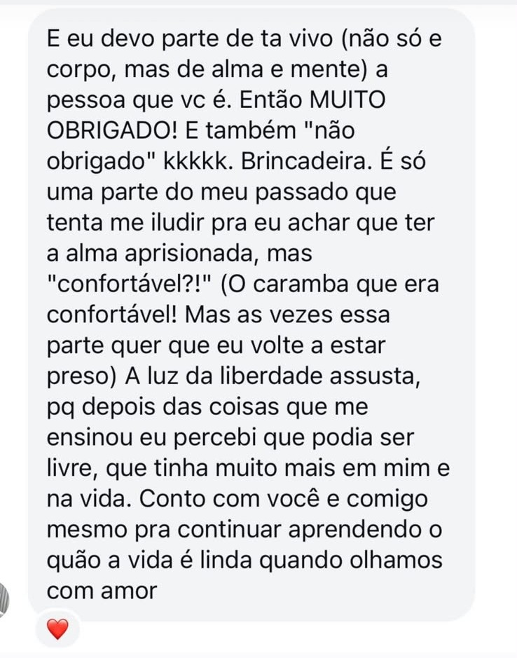 Print de mensagem de Chris Lima agradecendo o tratamento com Leandra Estrelah